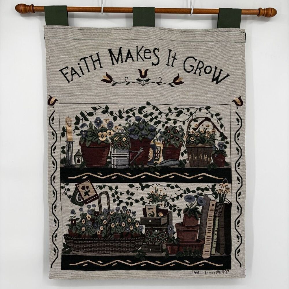 Deb Strain Vintage 1997 Faith Makes It Grow‎ Hanging Tapestry